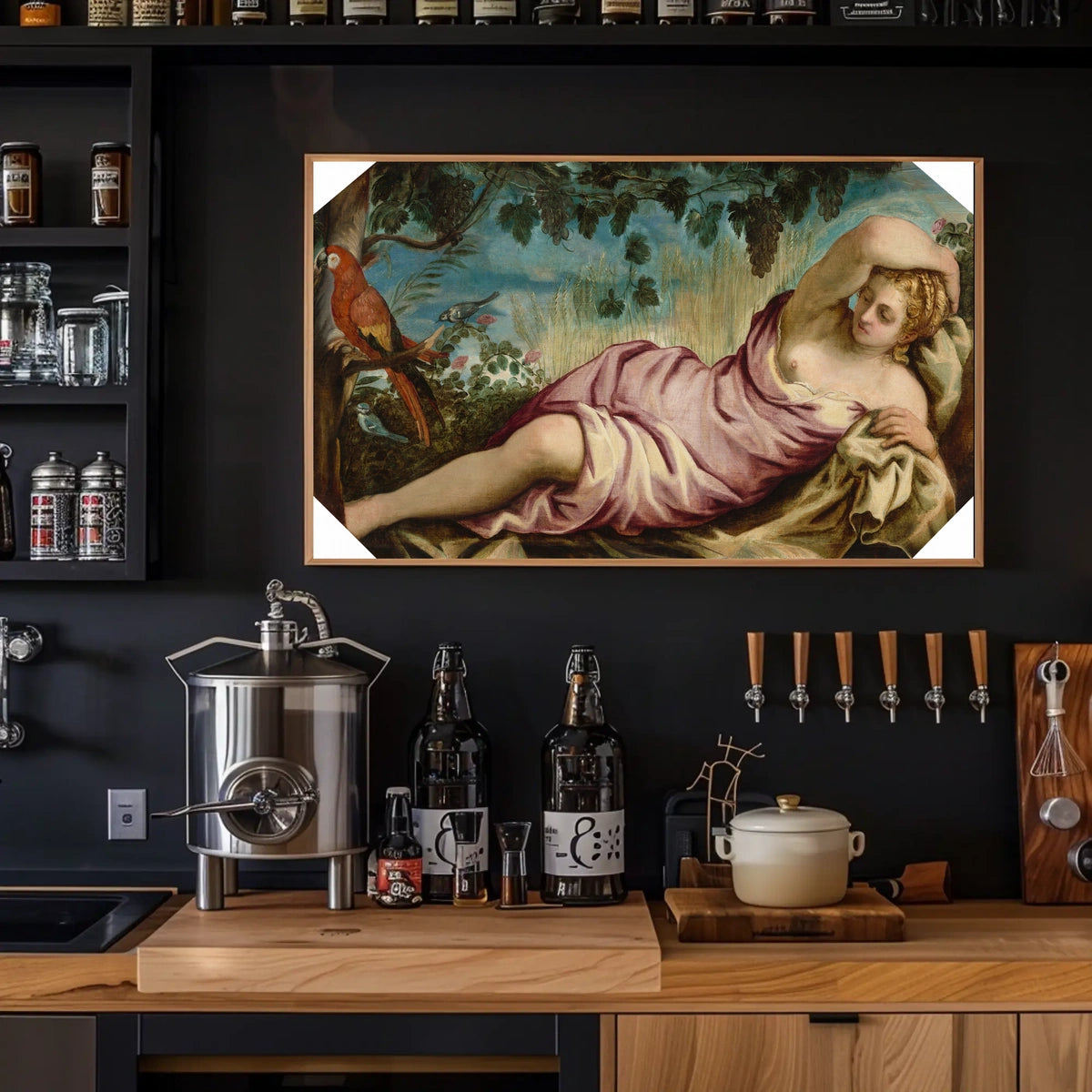 Renaissance Art Scene with Parrot and Nature - Artistic Poster