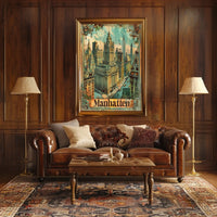 Vintage Manhattan Skyscrapers Nostalgic Urban Art Poster