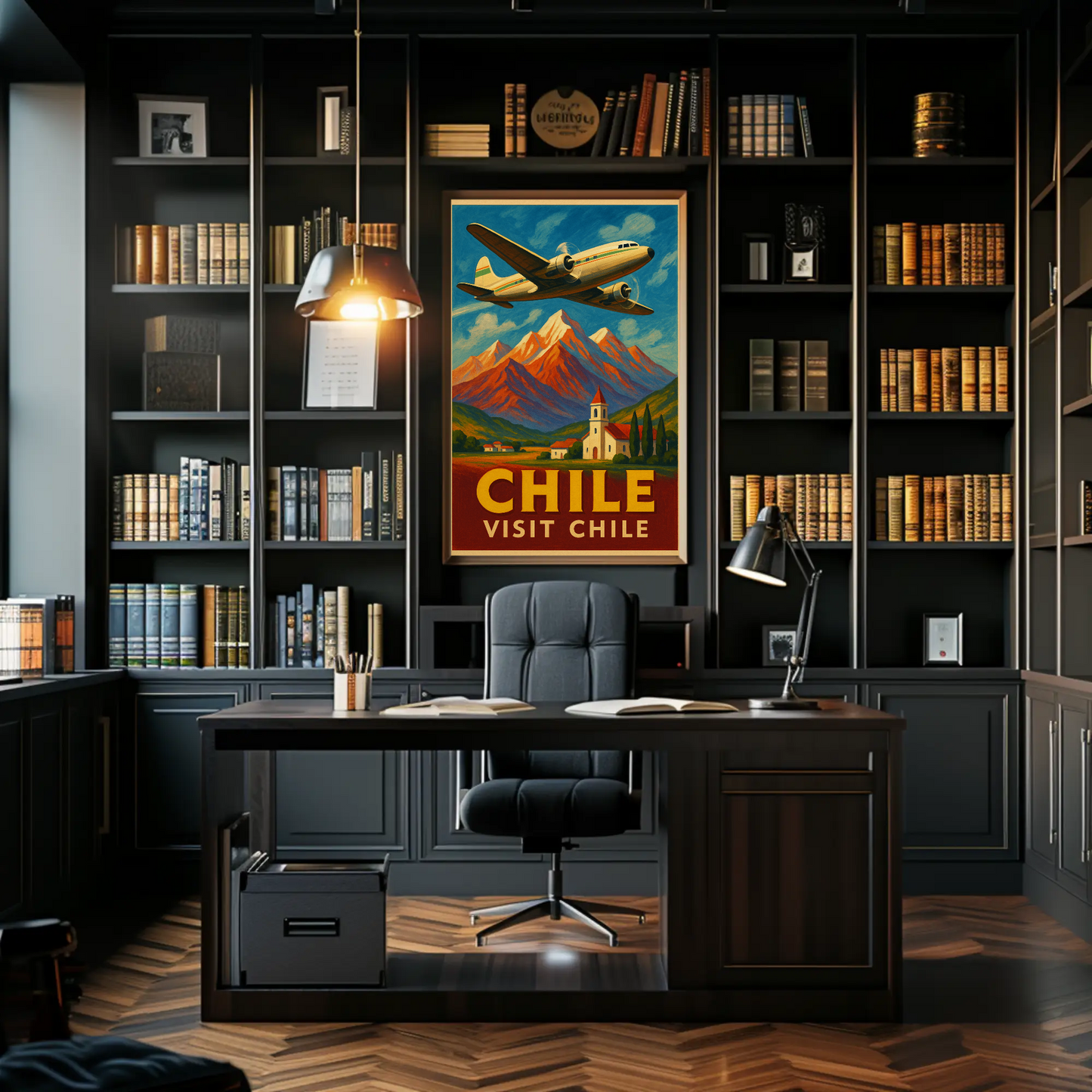 Visit Chile Andes Mountains Plane Travel Poster
