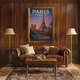 Paris, France Iconic Landmarks Poster