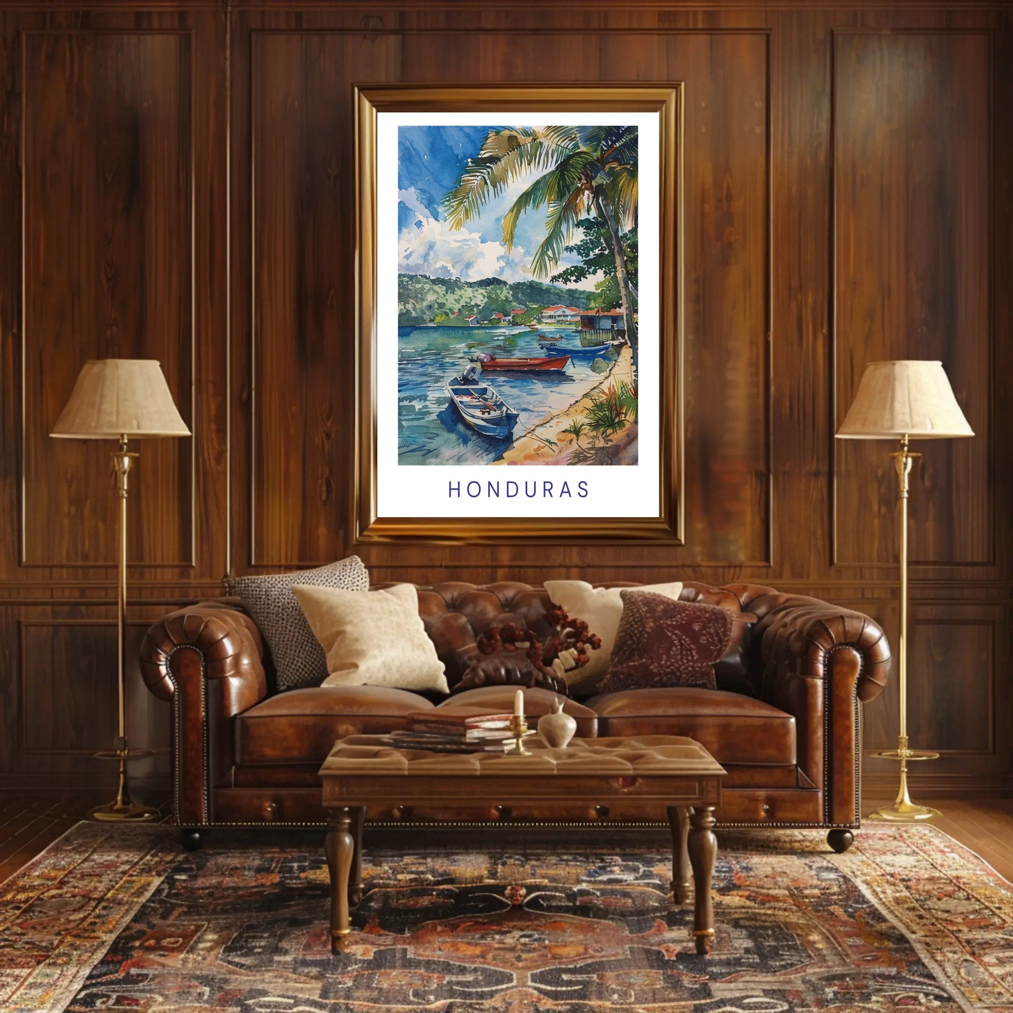 Honduras Coastal Serenity Watercolor Travel Poster PosterGoat