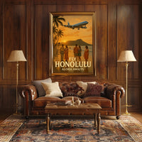 Travel to Honolulu with Vintage Style Travel Poster