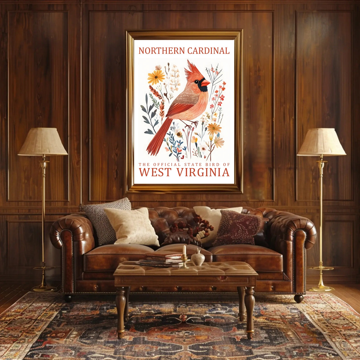 Northern Cardinal State Bird Watercolor Art Poster