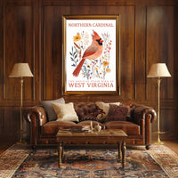 Northern Cardinal State Bird Watercolor Art Poster