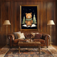 Whimsical Bear Winter Night Scene Art Poster
