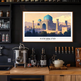 Serene Blue Domes of Samarkand Cultural Heritage Poster