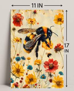 Vibrant Bee Meadow Art Print: Animal Poster