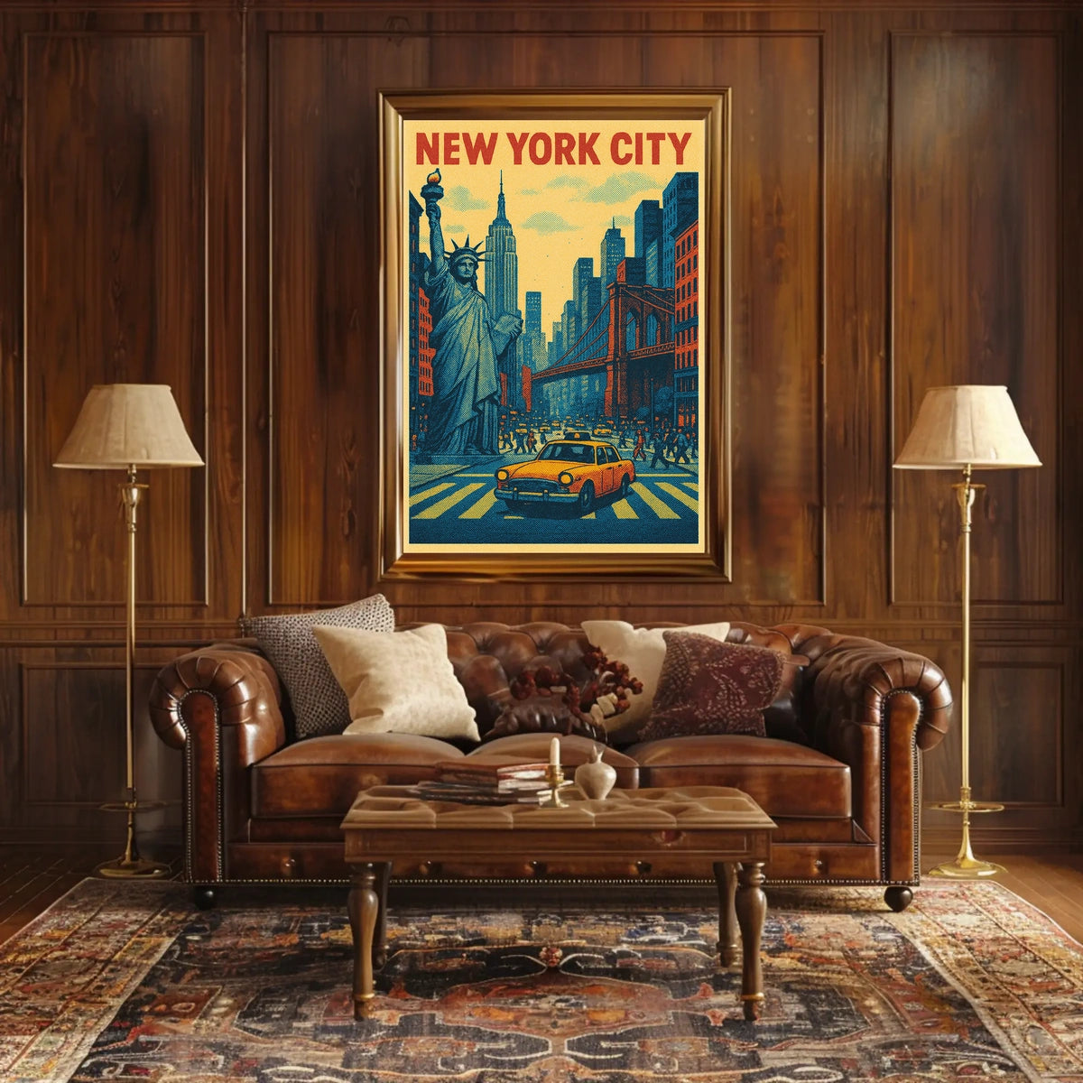 New York City Skyline Landmarks Poster Retro Wall Art