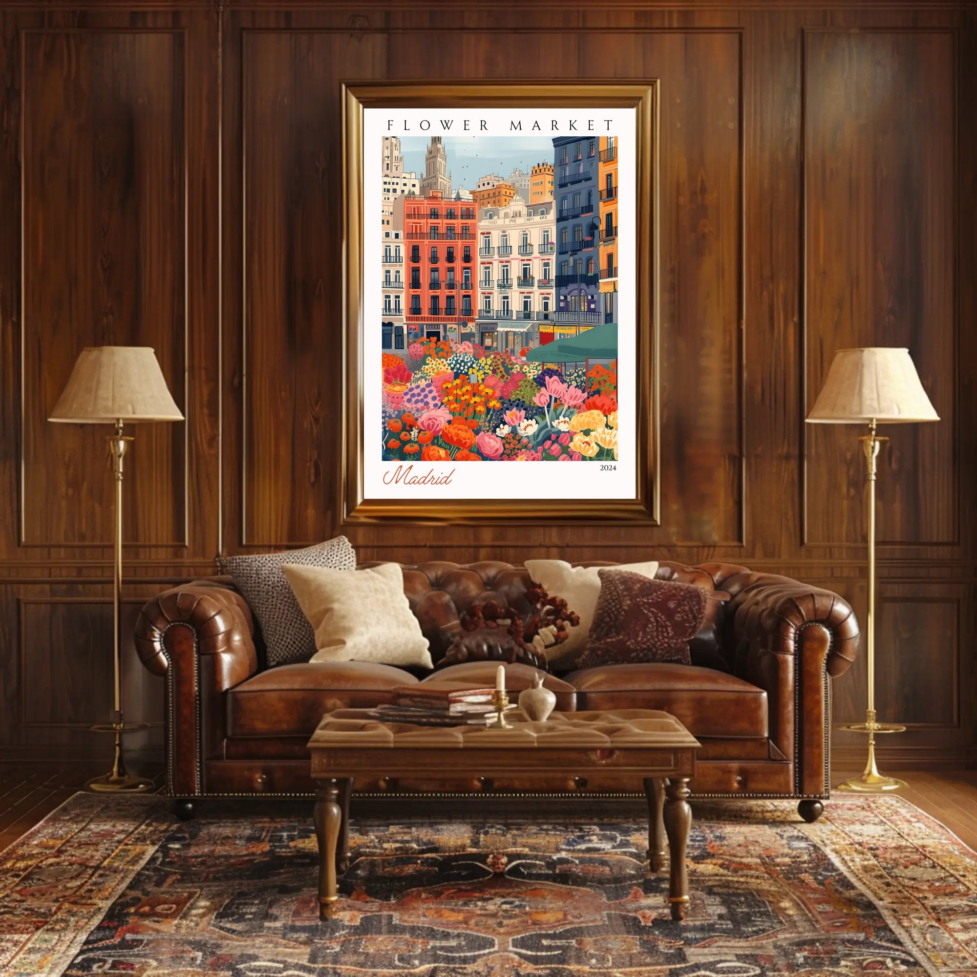 Vibrant Flower Market in Madrid Poster PosterGoat