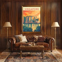 Stylized Marina Bay Singapore Artistic Travel Poster