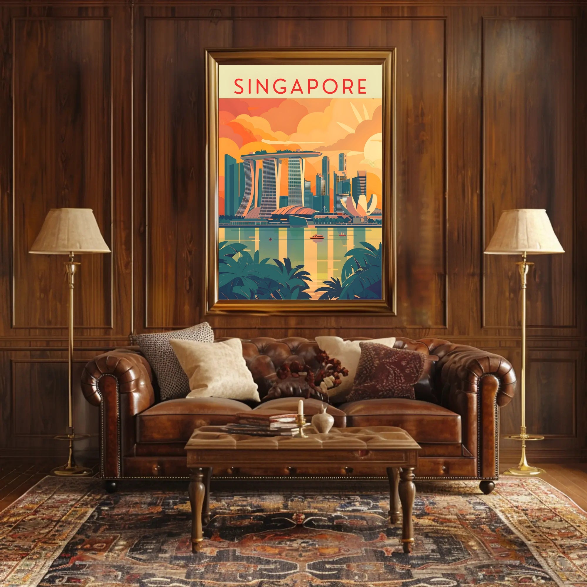 Stylized Marina Bay Singapore Artistic Travel Poster
