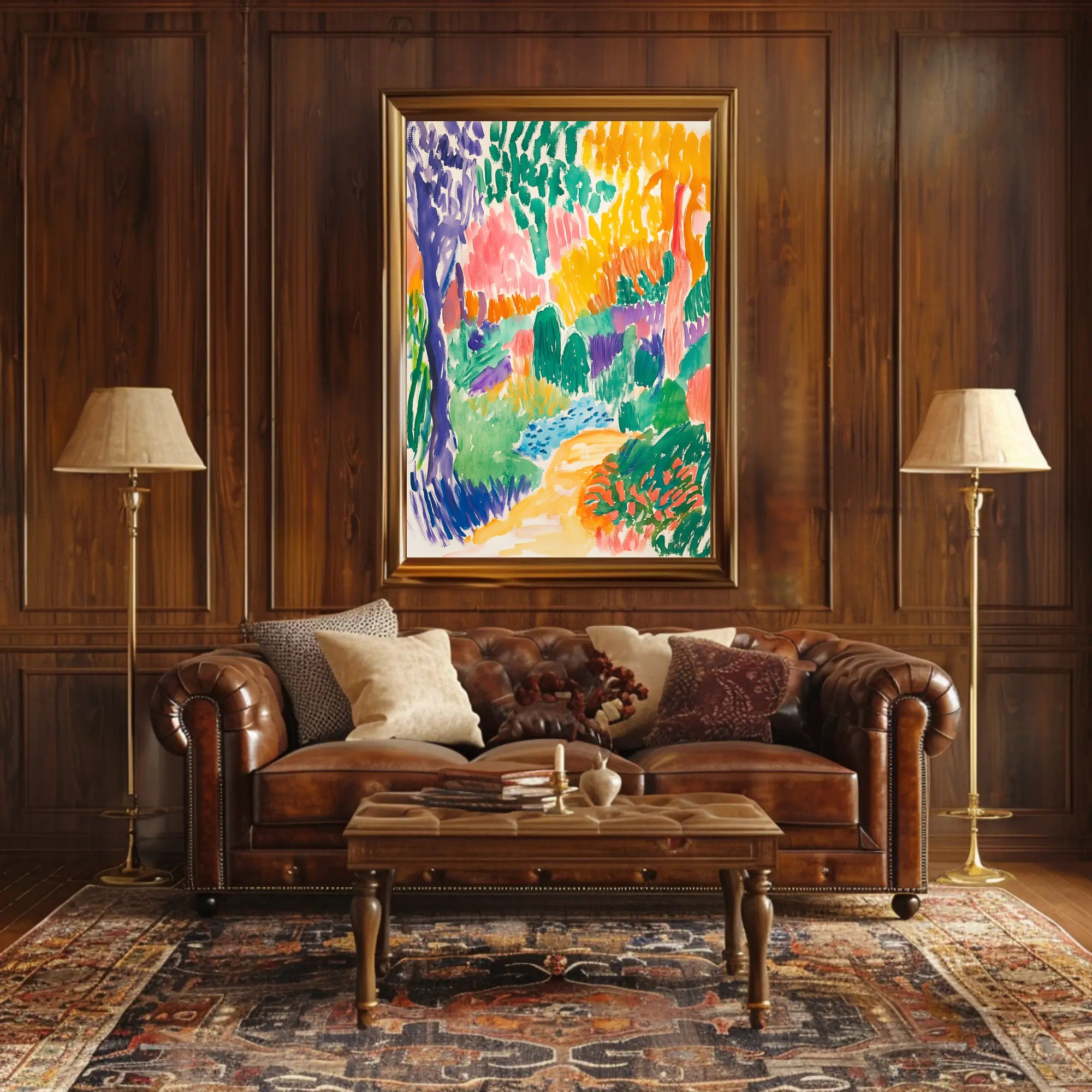 Vibrant Impressionistic Garden Scene Art Print - Abstract Poster