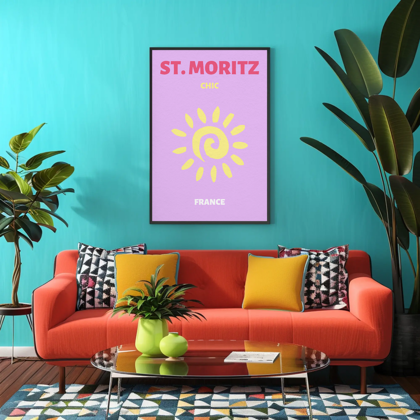 St Moritz Chic Sun Graphic Retro Travel Poster