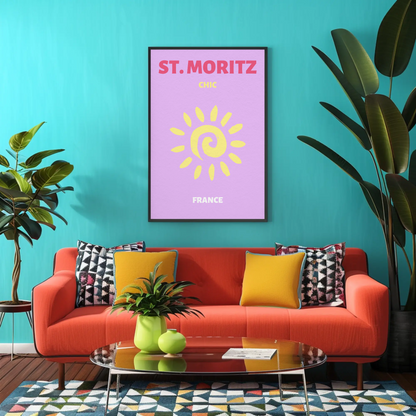 St Moritz Chic Sun Graphic Retro Travel Poster