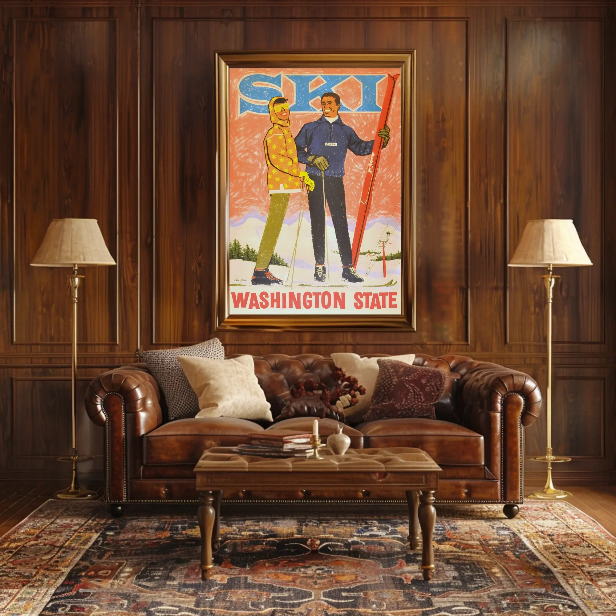 Skiing Adventure in Washington State Vintage Sports Poster PosterGoat