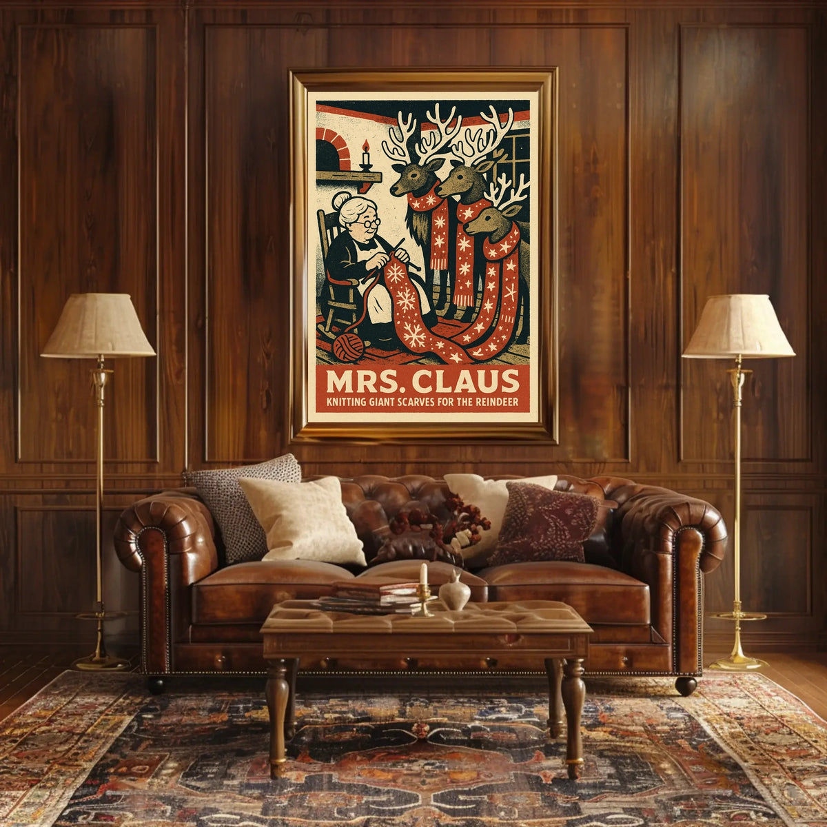 Mrs. Claus Knitting Scarves Poster