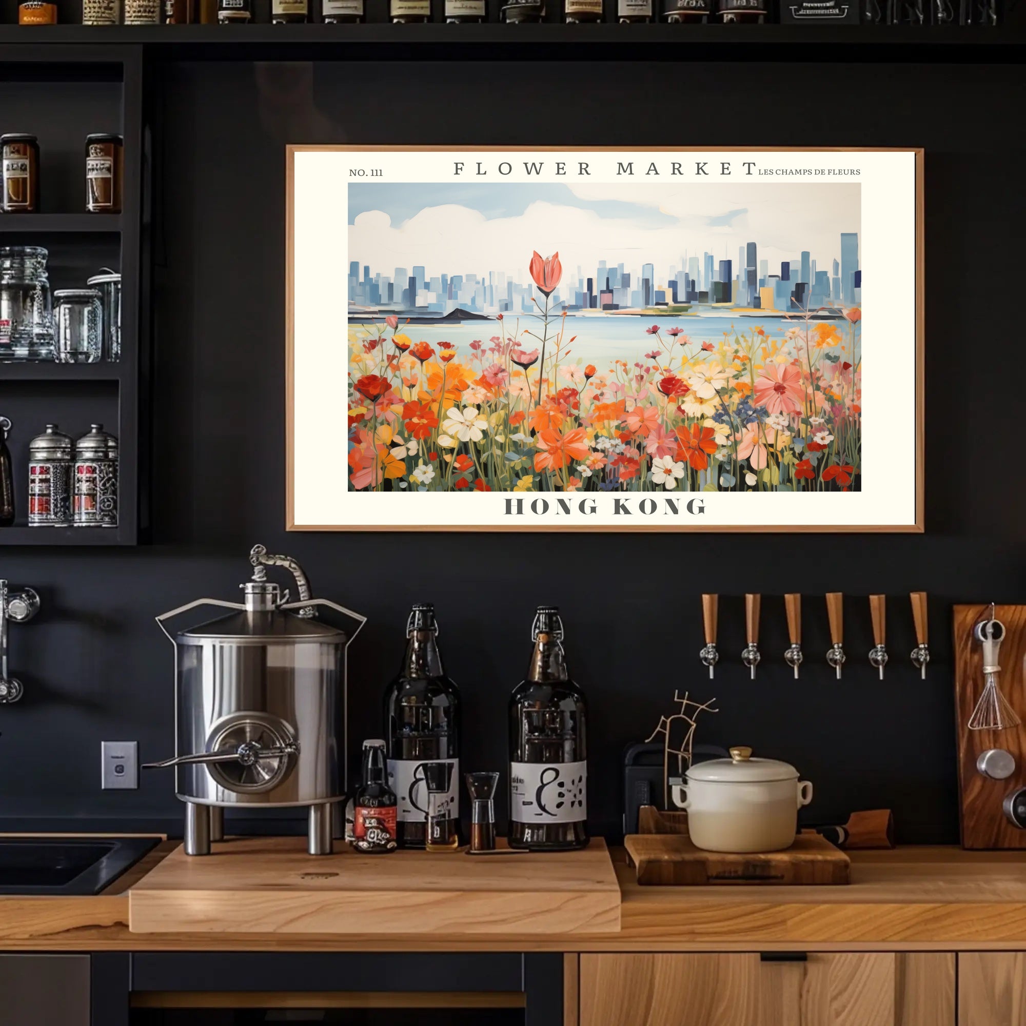 Vibrant Hong Kong Flower Market Urban Cityscape Poster