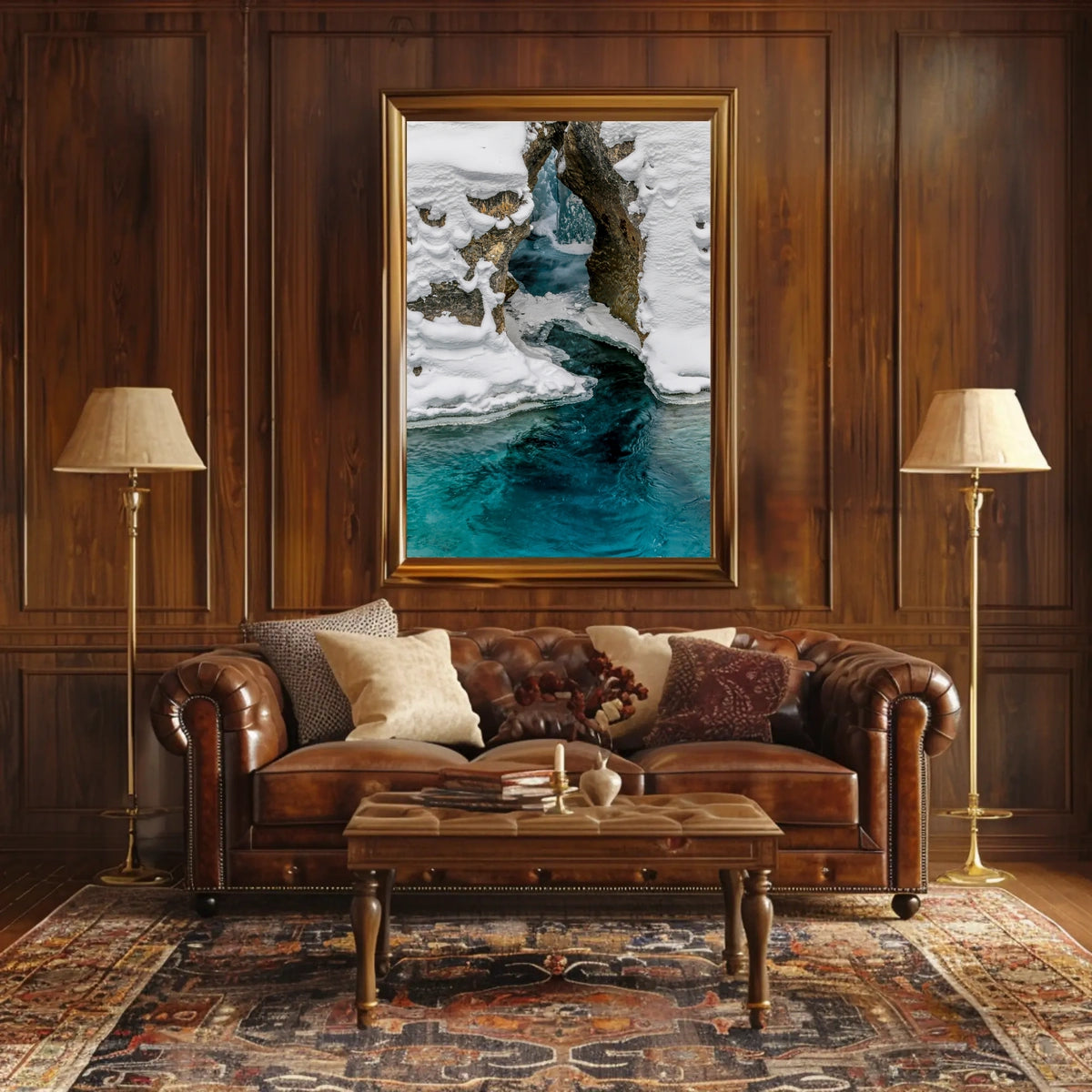 Serene Winter River with Icy Archway - National Park Poster