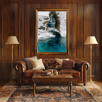 Serene Winter River with Icy Archway - National Park Poster