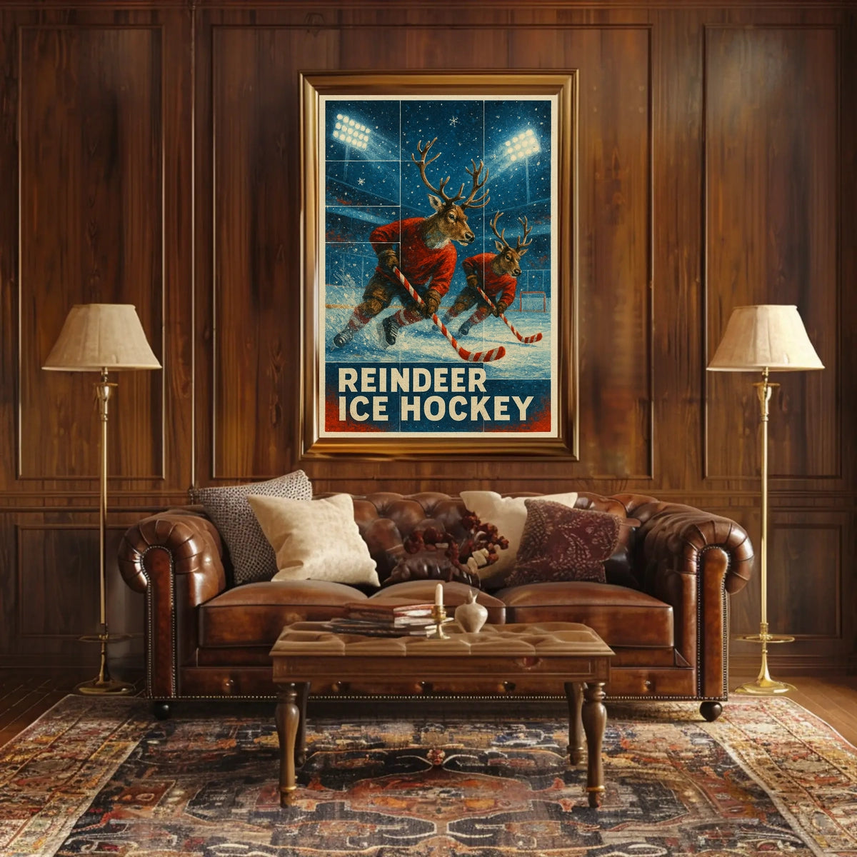 Reindeer Ice Hockey Poster for Holiday Fun Sports Enthusiasts