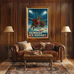 Reindeer Ice Hockey Poster for Holiday Fun Sports Enthusiasts