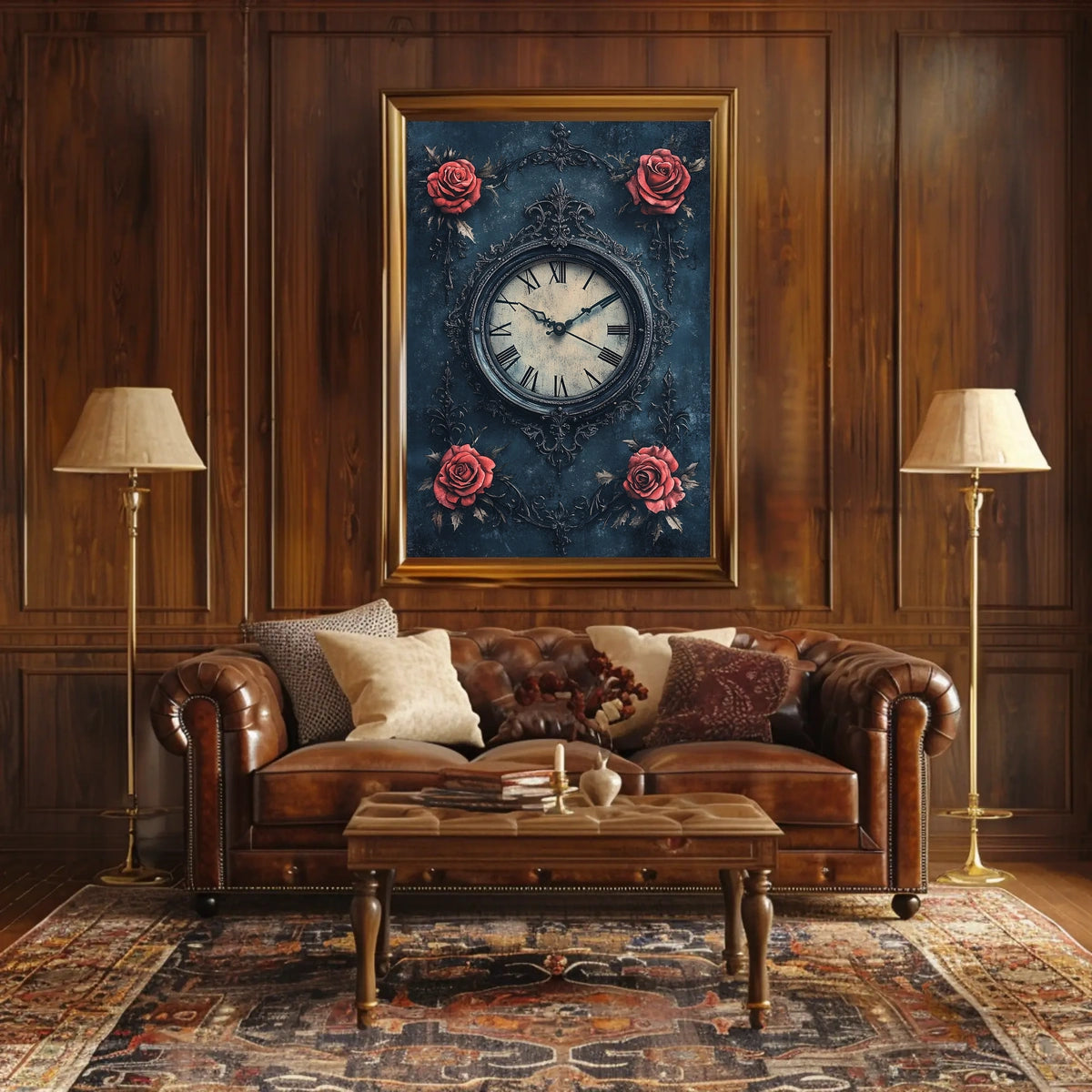 Ornate Vintage Clock and Roses Wall Art Artistic Poster