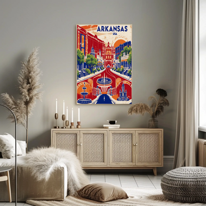 Arkansas Grand Street Circle Vintage Maroon Travel Poster USA
