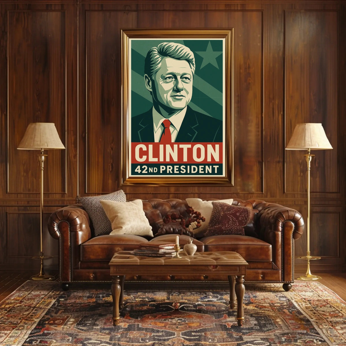 Clinton Cityscape 42nd President Wanderlust Poster