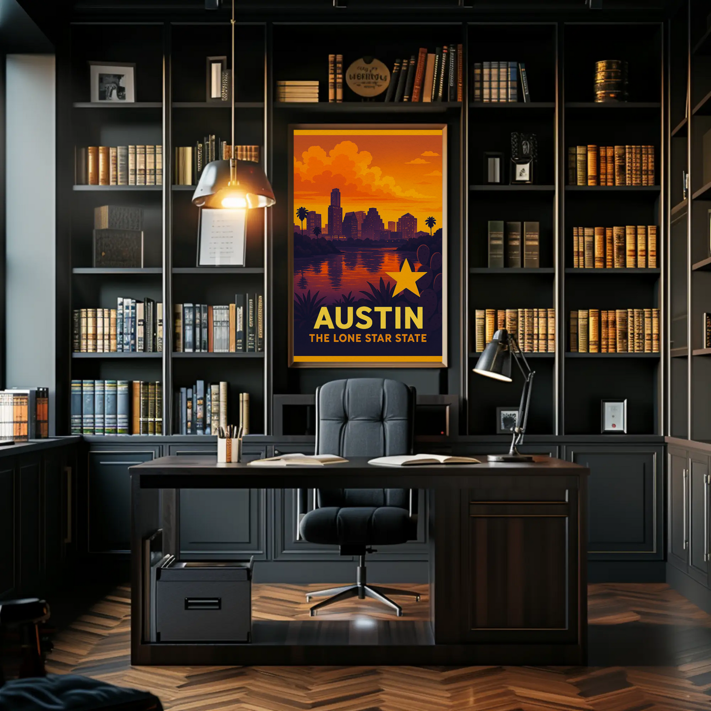 Austin Texas Sunset Skyline Lone Star Travel Poster