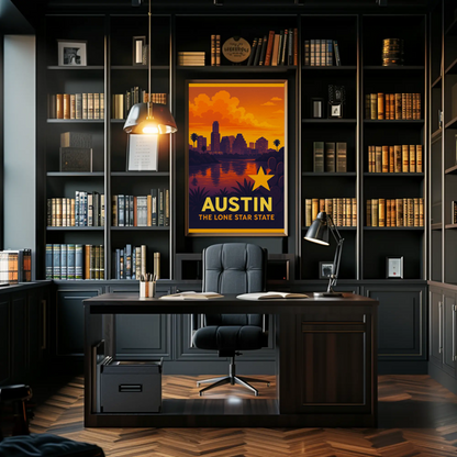 Austin Texas Sunset Skyline Lone Star Travel Poster
