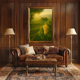 Serene Vineyard Landscape with Golden Grapes: Artistic Poster