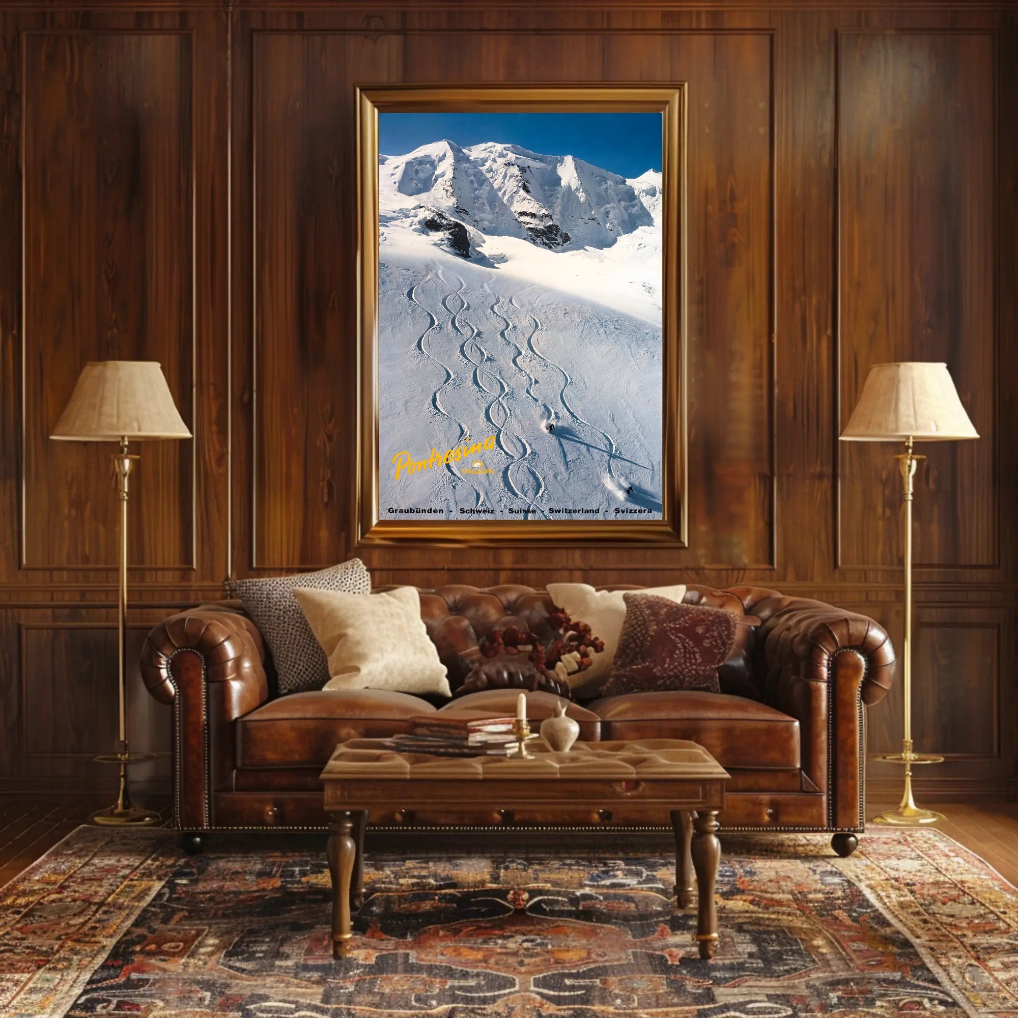 Skiing in Pontresina Poster PosterGoat