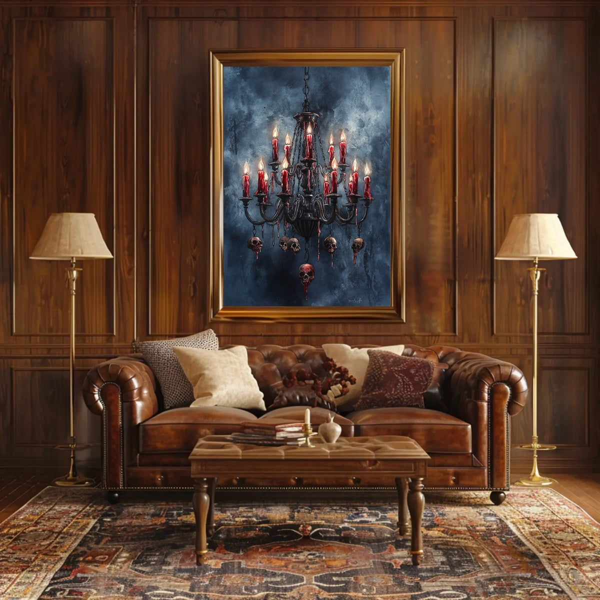 Gothic Chandelier with Skulls Abstract Poster