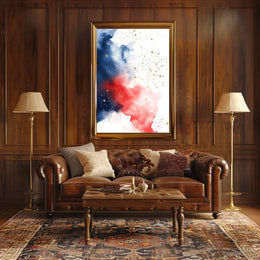splash design in red white and blue tones Poster