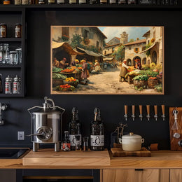 Historical European Village Marketplace Poster Art