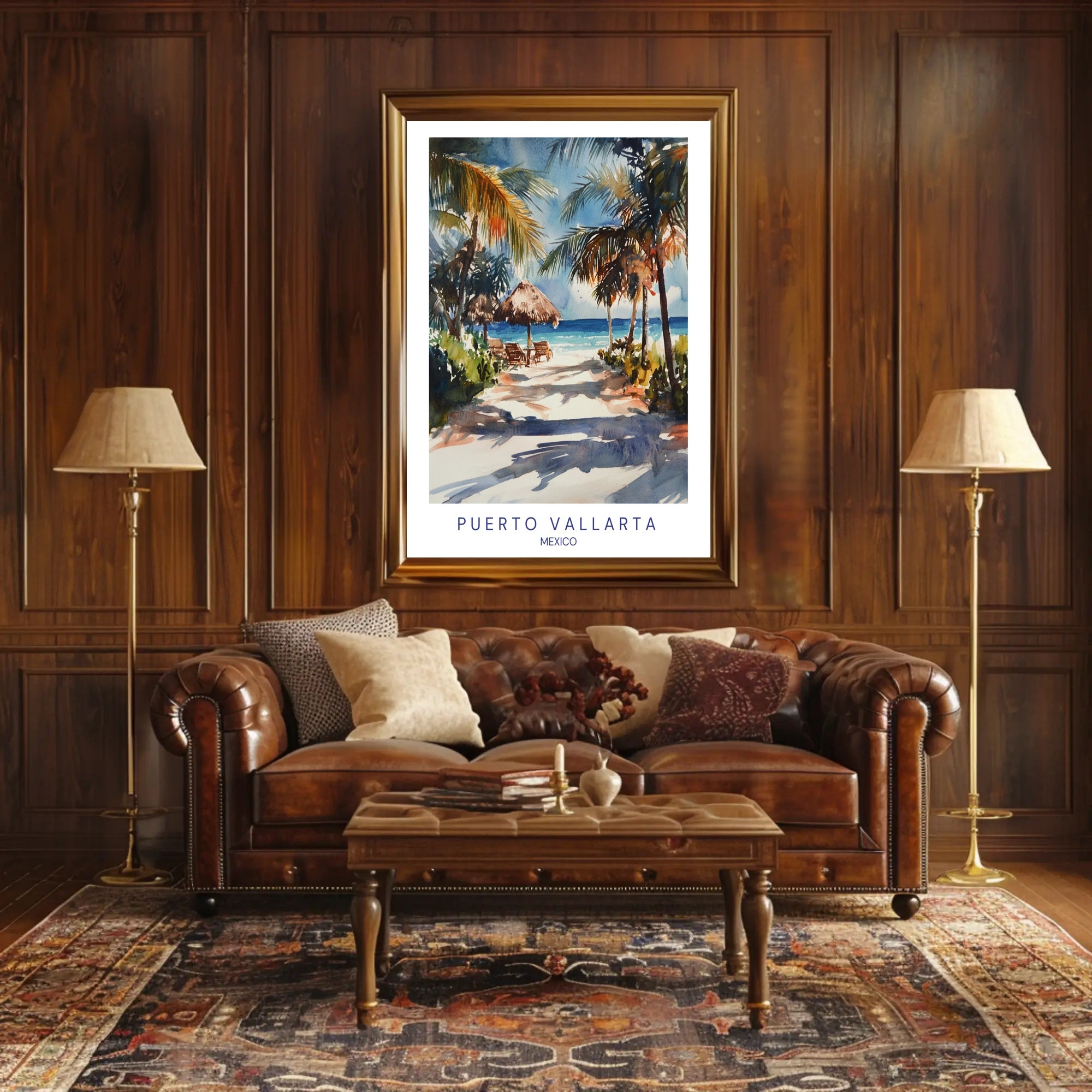 Tropical Beach Watercolor Art Travel Poster PosterGoat