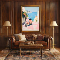 Vespa Coastal Poster Vintage Pastel Travel Wall Art