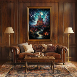 Enchanted Castle Under The Moonlit Sky Poster