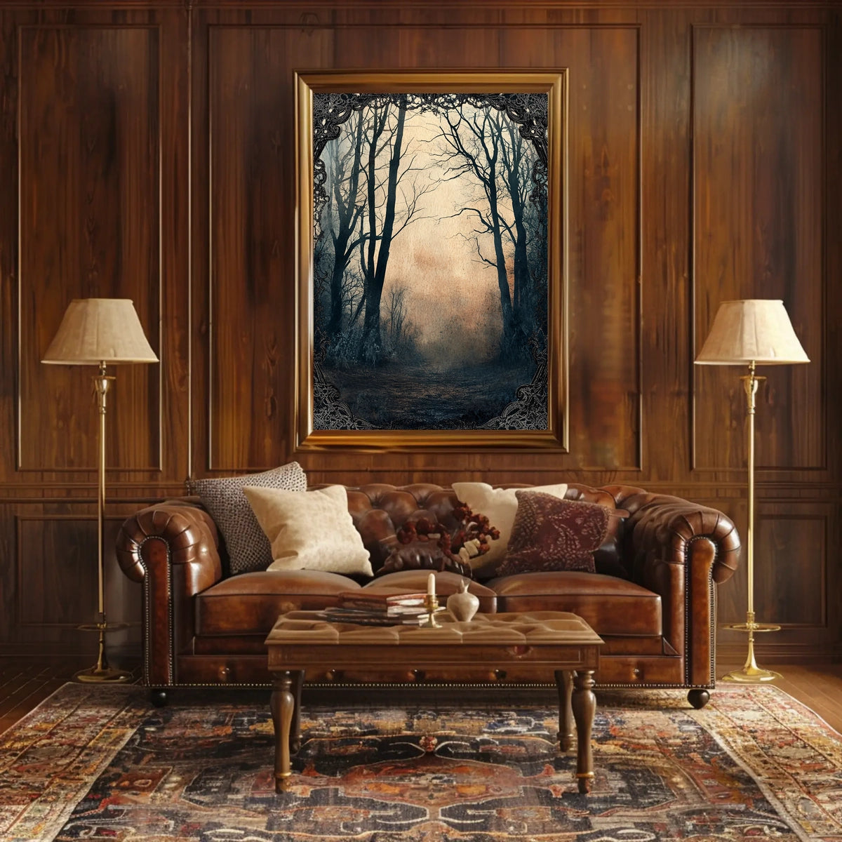 Mystical Dawn Forest Scene, Artistic Poster