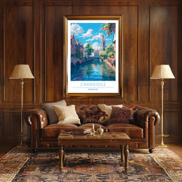 Cambridge Charm: Idyllic Canal Cityscape Travel Poster