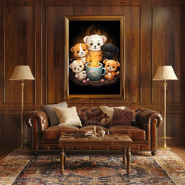 Whimsical Puppies Tea Time Art Poster Print