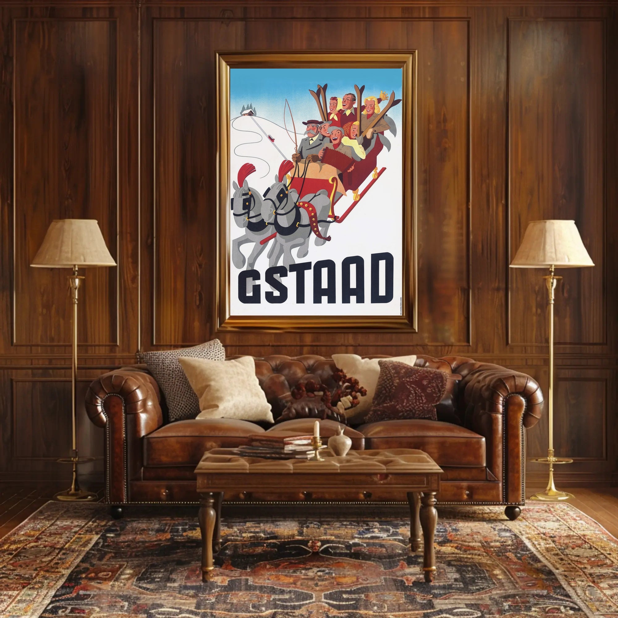 Vintage Sleigh Ride Adventure Gstaad Travel Poster PosterGoat