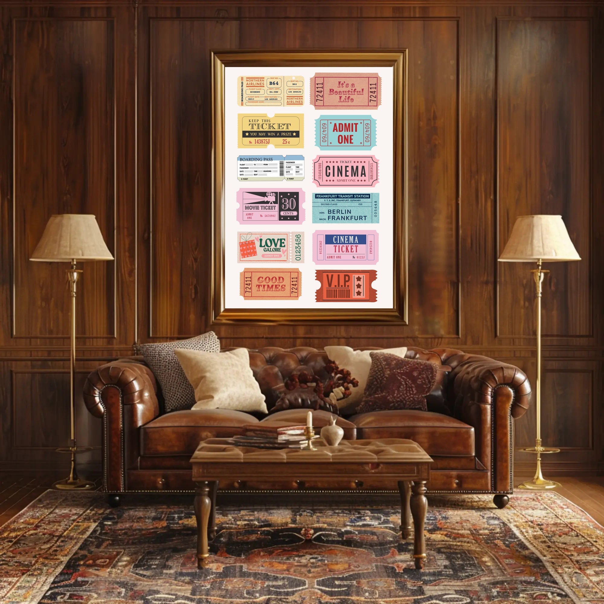 Nostalgic Vintage Ticket Collage for Retro Entertainment Poster PosterGoat