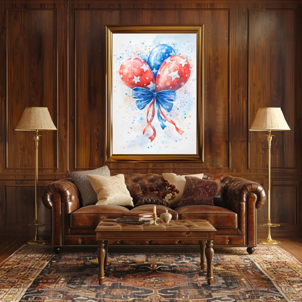 Watercolor Painting Of American Flag Balloon Poster
