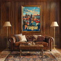 Prague Skyline Art Deco Travel Poster
