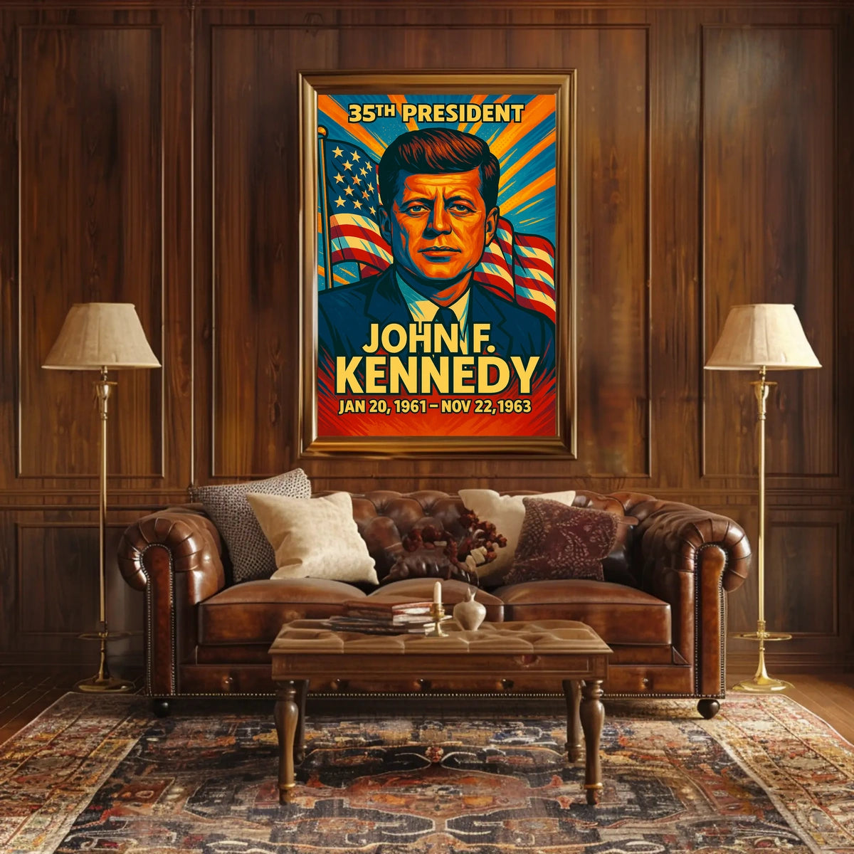 John F. Kennedy 35th President of the United States Colorful Comic Book Style Poster