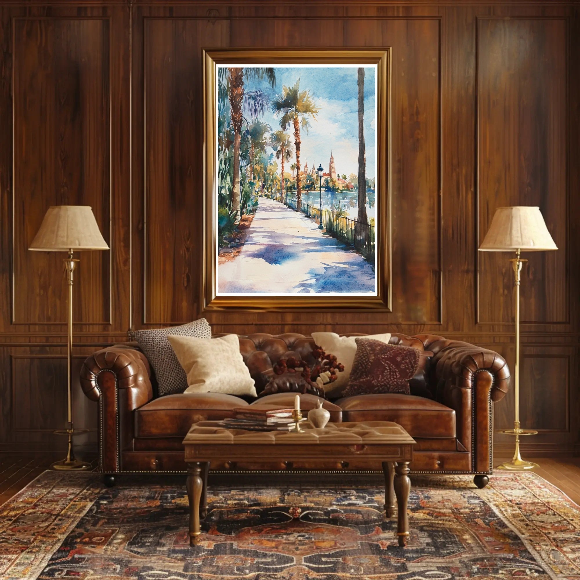 Serene Riverside Promenade Poster PosterGoat