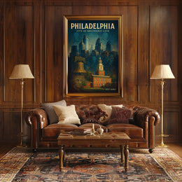 Philadelphia Vintage Poster: Liberty Bell & Independence Hall