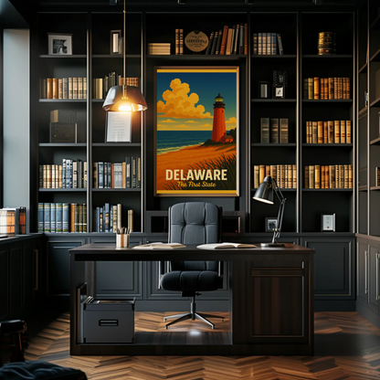 Delaware First State Coastal Lighthouse Travel Poster