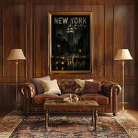 Empire State Building Night Poster Vintage Wall Art